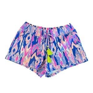 Lilly Pulitzer Colorful Blue & Pink Abstract Tassel Drawstring Shorts Size S